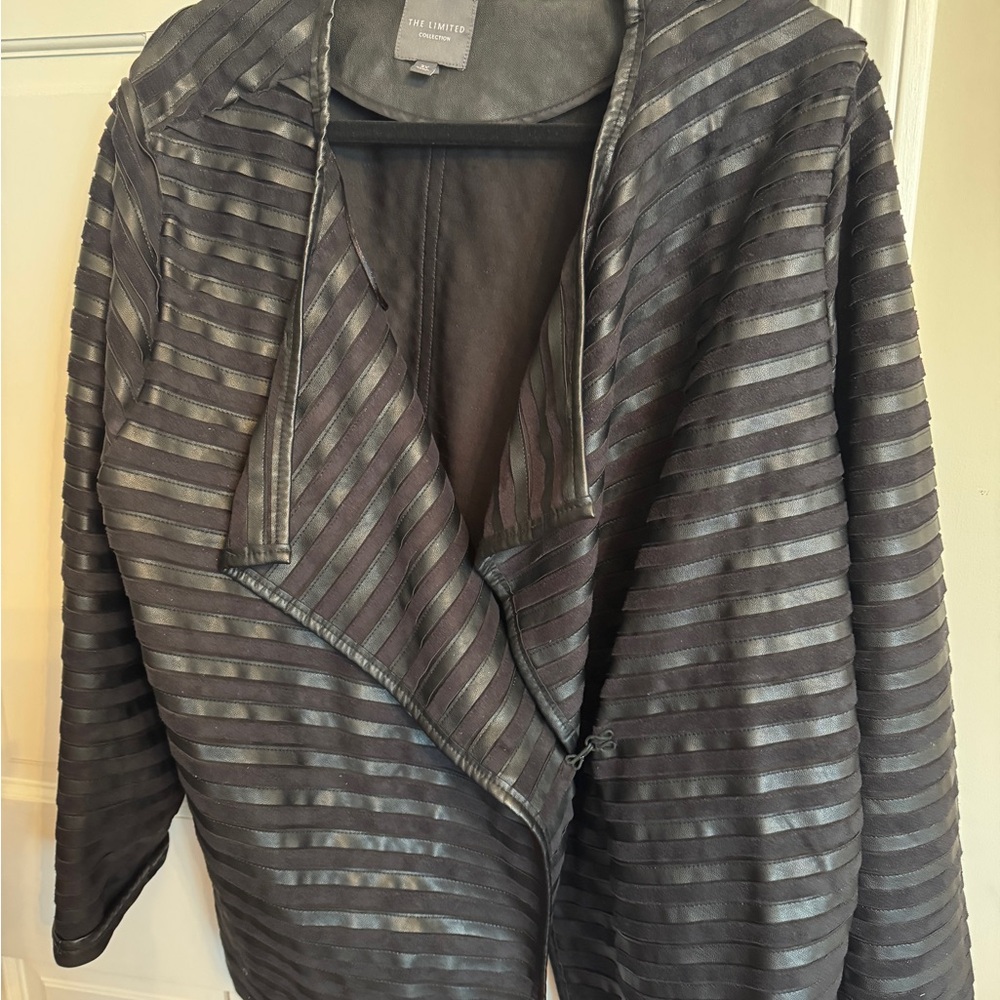 The Limited Black Leather Jacket with Quilted Texture and Draped Collar